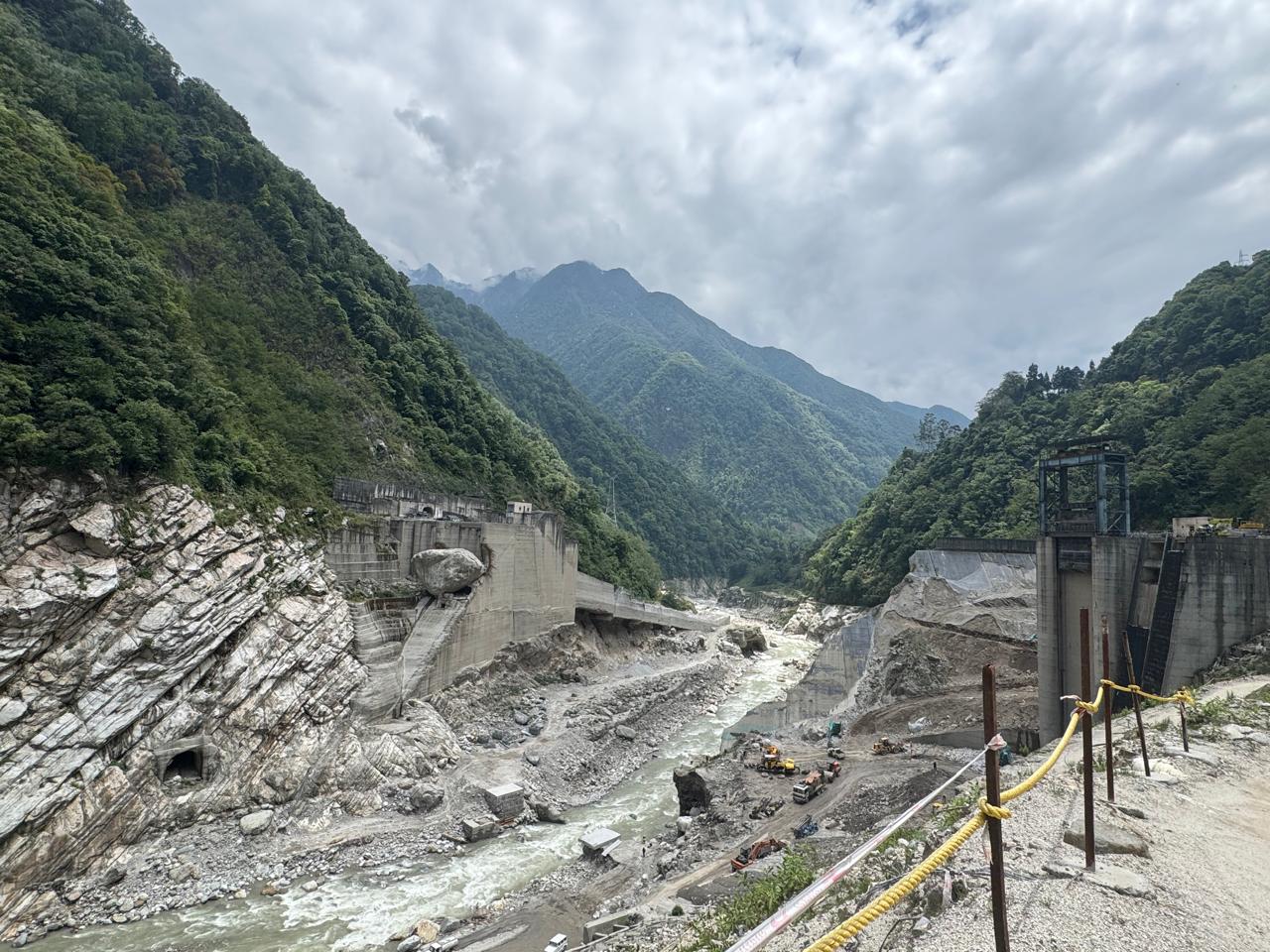 Hydropower infrastructure along the Teesta river gorge, North Sikkim