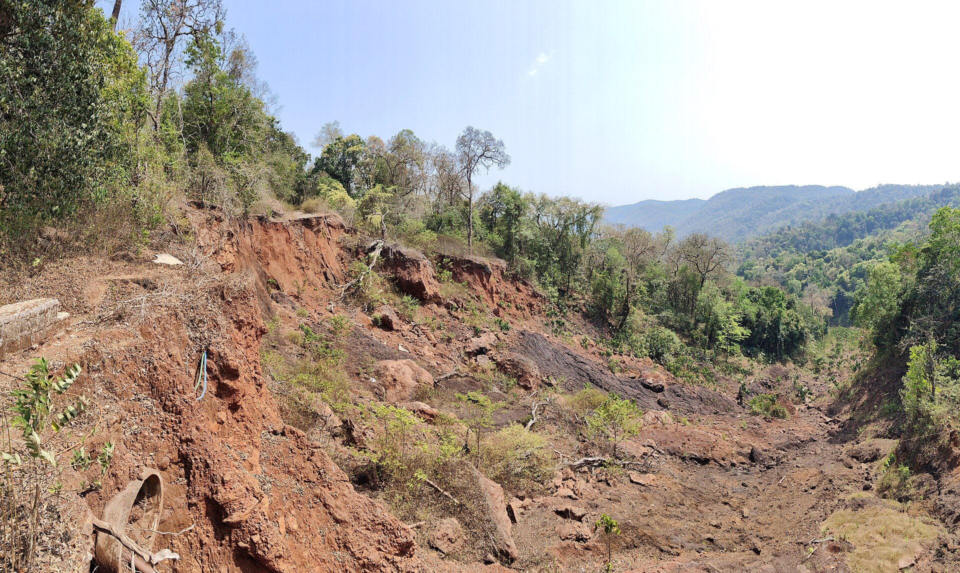 Monsoon-triggered landslide scar on a Western Ghats slope, Karnataka